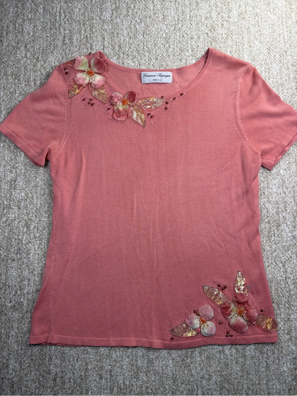 Gianna Pezziga Made in Italy Dusty Rose Embellished Knit Top